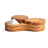 Olivewood Double Spices & Sea salt Container