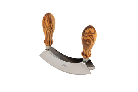 Double Handle Mezzaluna with Olivewood Grips