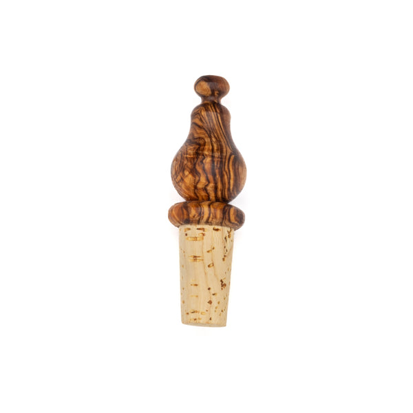 Olive Wood Bottle Stopper Pear handcrafted from Mediterranean olive wood with natural cork – Medolivewood