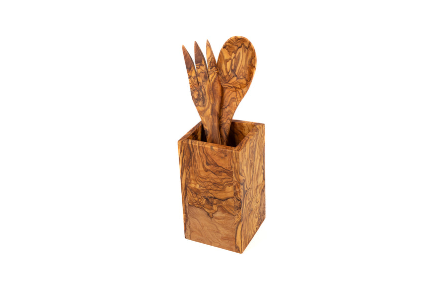Olive Wood Cooking Utensil Holder handcrafted from Tunisian olive wood – Medolivewood
