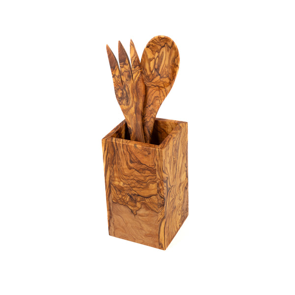 Olive Wood Cooking Utensil Holder handcrafted from Tunisian olive wood – Medolivewood