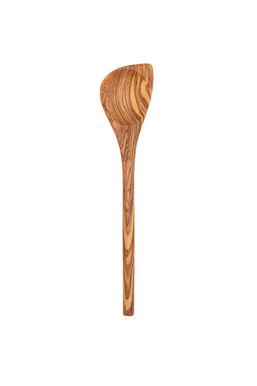 Olive Wood Corner Spoon handcrafted from Mediterranean olive wood – Medolivewood. Artisan kitchen utensil for stirring and scraping.