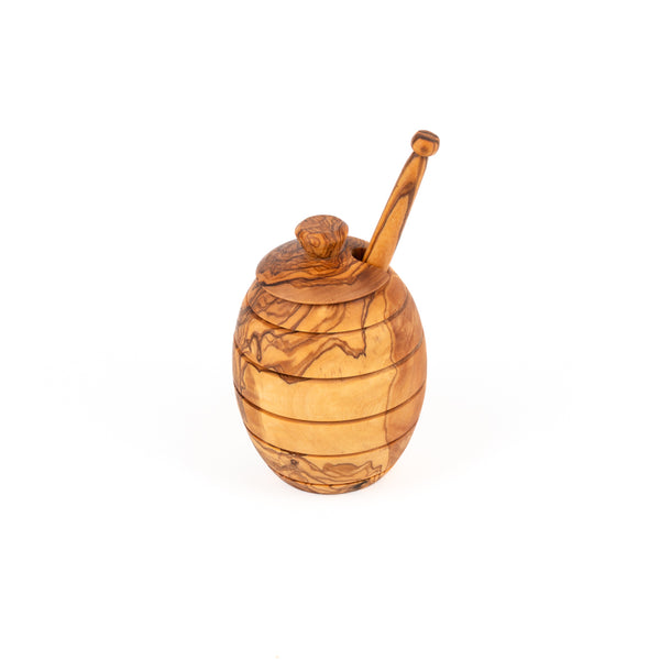 Olive Wood Honey Pot with Free Honey Dipper handcrafted from Tunisian olive wood – Medolivewood
