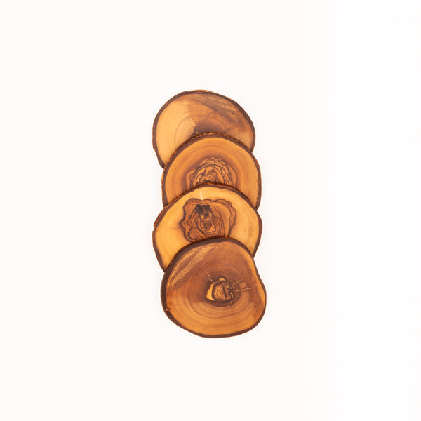 Olive Wood Rustic Coaster Set of 4 handcrafted from Tunisian Mediterranean olive wood – Medolivewood
