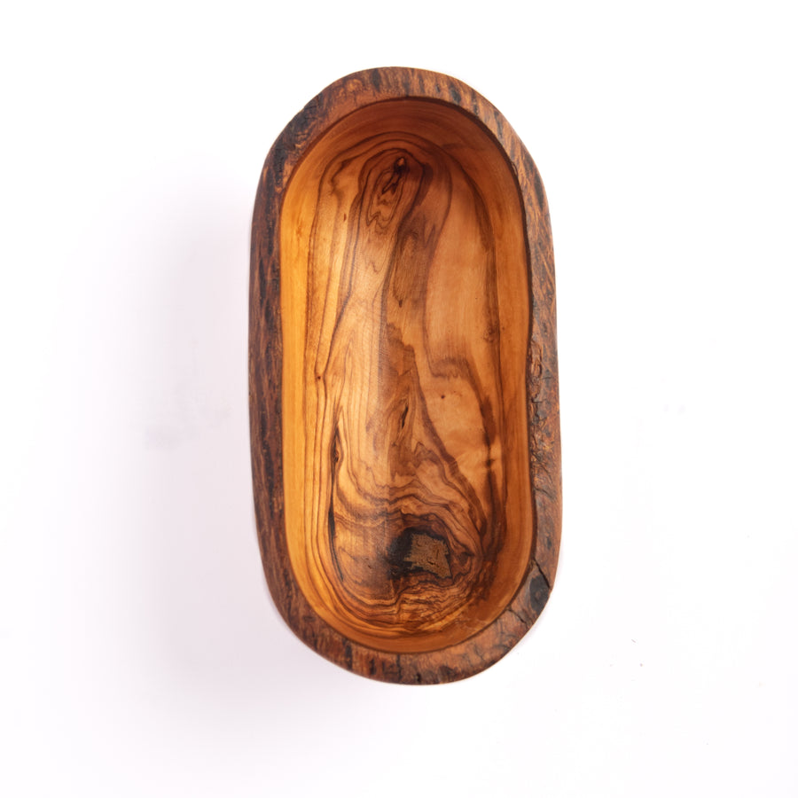 Olive Wood Rustic Oval Bowl handcrafted from a single piece of Tunisian Mediterranean olive wood – Medolivewood