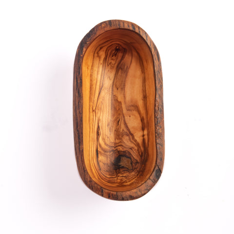 Olive Wood Rustic Oval Bowl handcrafted from a single piece of Tunisian Mediterranean olive wood – Medolivewood