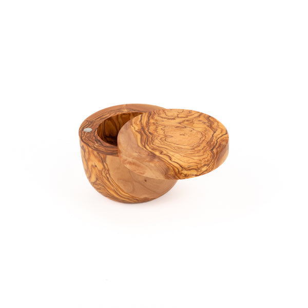 Olive Wood Salt Keeper handcrafted from Tunisian olive wood – Medolivewood