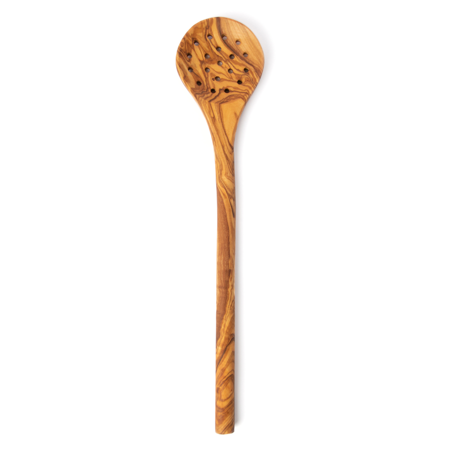 Olive Wood Straining Spoon handcrafted from Mediterranean olive wood – Medolivewood