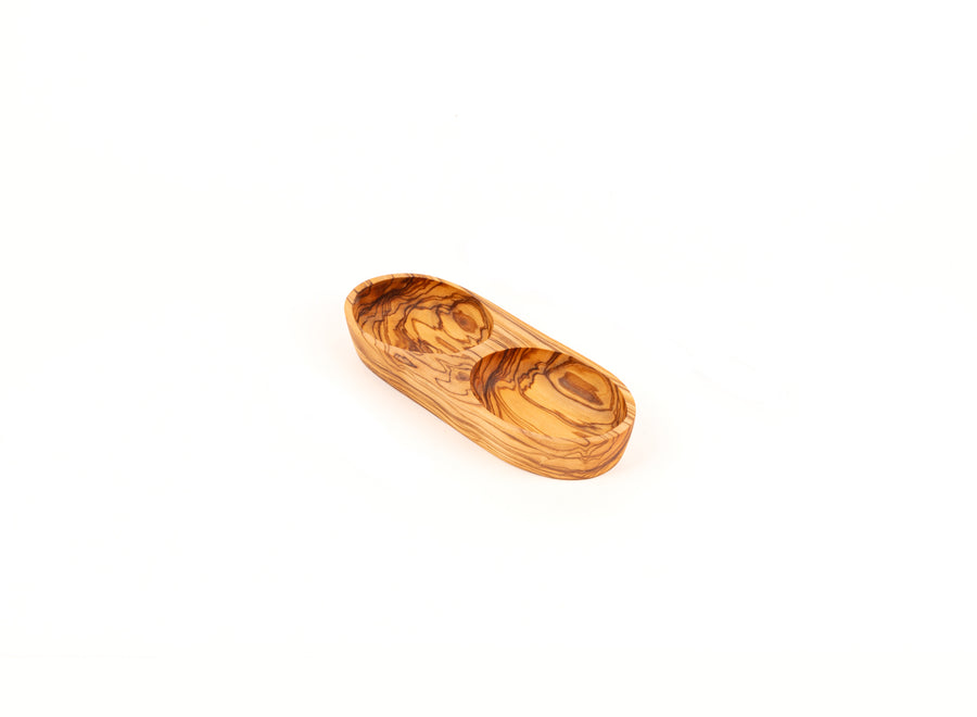 Olive Wood Two-Section Oval Dish handcrafted from Mediterranean olive wood – Medolivewood