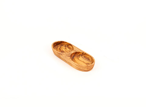 Olive Wood Two-Section Oval Dish handcrafted from Mediterranean olive wood – Medolivewood