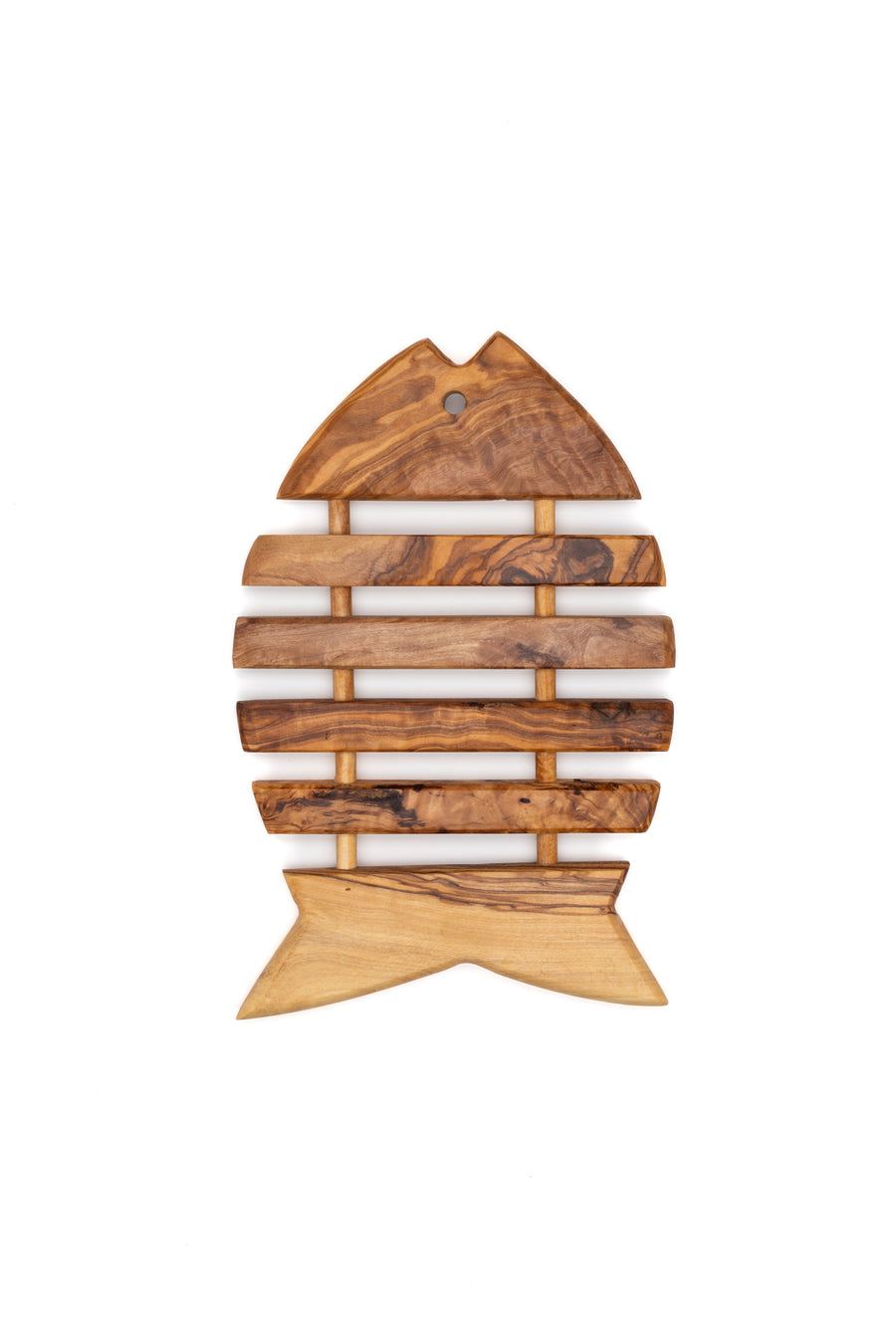 Olivewood Fish Trivet handcrafted from Mediterranean olive wood – Medolivewood. Artisan fish-shaped table protector and kitchen accessory.