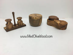 Set of Three Olive Wood Spice Accessories Gift Set
