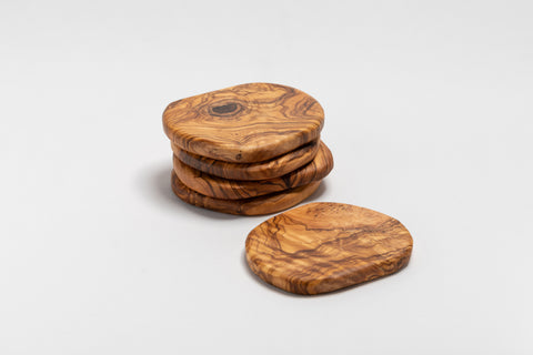 Olive Wood Coaster Set with Rustic Holder – Medolivewood